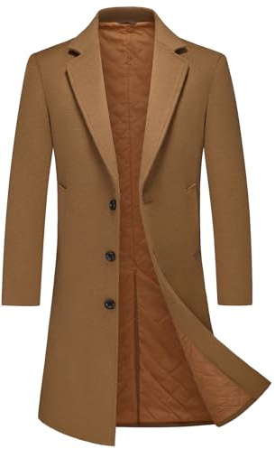 MODFUL Mens Long Wool Trench Coat Knee Length Warm Peacoat Business | Mens Winter Coat Slim Fit Wool Overcoat Knee-Length Elegant Trench Coat Business Peacoat