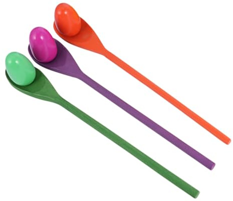 PartyKindom Wooden Egg and Spoon Game Balancing Toy for Kids, Sensory Integration Training Tool for Children’s Outdoor Relay Race Play, 3 Sets Random Colors