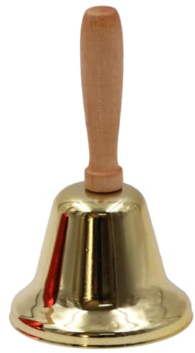 Handglocke mit Holzgriff, extra lautes Metall-Handbell-Mehrzweck-Alarmglocke für Erwachsene und Kinder, Schulkirchenhotel, Golden