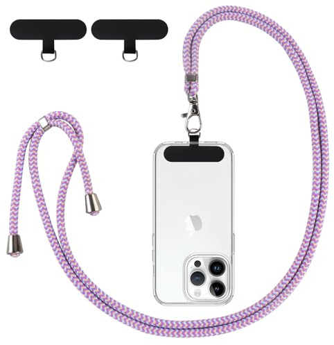 Knrlqim Cordino per cellulare Universale, Regolabile Cordino da Collo Nylon Catena Collana Tracolla con Toppa di Fissaggio, Compatibile con Maggior Parte Smartphone, Blu Viola Albicocca