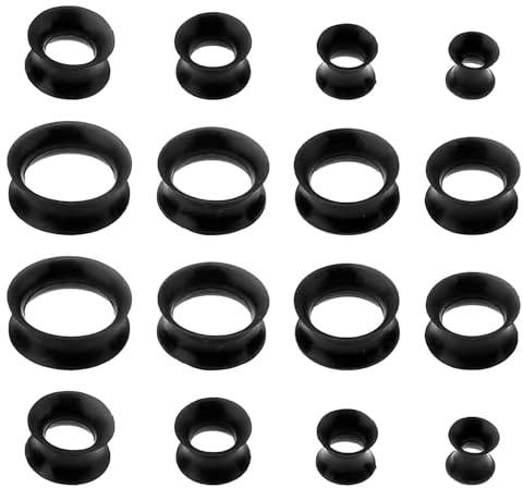 HONGLINSONG 16 PCS Silicone Flesh Tunnels, Soft and Flexible Ear Tunnel Gauge Plugs, Lobe Piercing Expanders Kits—6/8/10/12/14/16/18/20mm for Men And Women