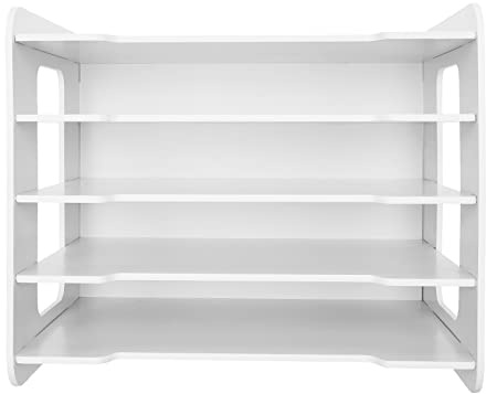 Schreibtisch Organizer, Briefablage Organisator, Bürotisch Aufbewahrungsregal, Schreibtisch Organizer mit Aktenhalter, 5 Lagen, Weiß, 34*25*26.5cm, für Heimbüro und Schule, für Dokumente,Papier, Buch