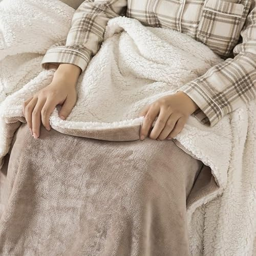 R.SHARE Couverture Chaude Plaid Sherpa Couverture Polaire Plaid Épais Moelleuse Peluche Fourrure Canape Doux et Chaud pour Lit Canapé Chambre,130 x 150 cm,Beige