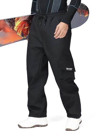 YEEFINE Men's Snow Ski Pants Insulated Womens Cargo Snowboard Pants Baggy Waterproof Winter Outdoor(Black,XL)