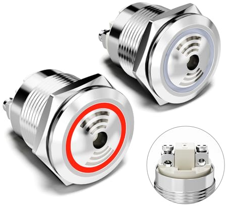 19 mm de acero inoxidable, tonos de timbre pasivos, IP67 impermeable, protección IK09, 5 V-24 VDC, 28 mA, aplicación DIY dispositivos de alarma industrial (2 unidades, luces rojas redondas)