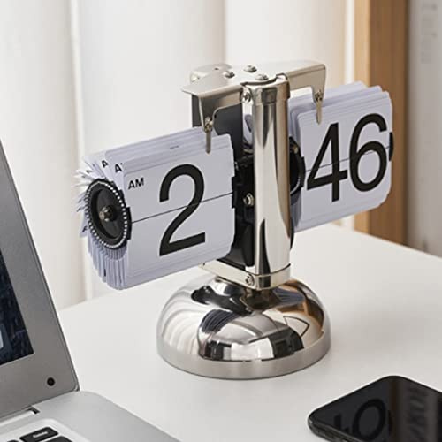 Dioche Cyrank FliDigital Flip Down Clock - Reloj Mecánico Retro Minimalista con Tapa Automática para la Sala de Estar del Hogar, Fácil de Leer, Movimiento de Cuarzo - Acero Inoxidable de 600 G (WHITE)