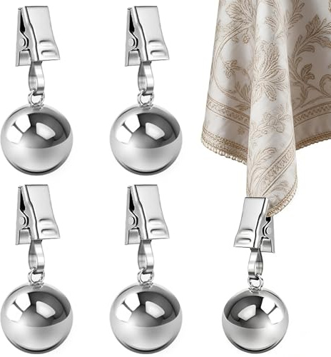 BINYI Tischdeckenbeschwerer Tischdeckenklammern Stabile Tischdeckengewichte Rostfreie Edelstahlkugeln mit Clips Gewichte für Tischdecke Outdoor Tischdeckenhalter für Draußen Picknicktisch Vorhänge 4X