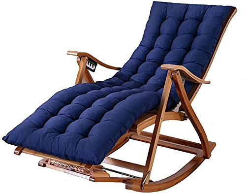 JKSVTF Folding Recliner Outdoor Chair Adjustable Bamboo Rocking Chair, with Footrest and Cushions, for Gardens Swimming Pools Balcony Sun Lounger, Load 180Kg(Color:Chair+Purple Cus
