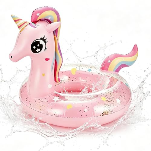 Wasser Pool Luftmatratze Kinder,Schwimmring Aufblasbare Einhorn Pool Floß mit Glitzern, Spaß Strand Aufblasbare Schwimmsitze Erwachsene, Sommer Party Floß Dekorationen für Kinder -rosa