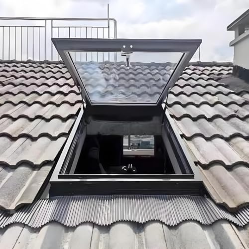 Fenêtre de toit avec film de protection solaire en verre renforcé - Ventilation manuelle multi-angles - Personnalisable - Pour grenier, véranda, cave, gants inclus