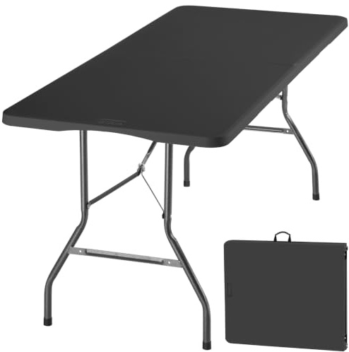 tectake® Mesa Plegable Camping Portatil 70 x 180 x 74 cm, Mesa Auxiliar Jardin, Mesas Plegables, Campismo, Asa de Transporte, Cierre de Seguridad, Carga 120 kg - Antracita