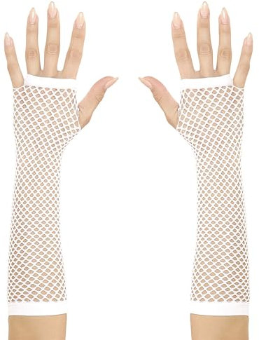 Trendige GoGo Handschuhe Netzhandschuhe Weiß kurz fingerlos Netzoptik Disco Dance