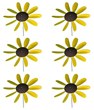 Beloit Plastics 12 Diameter Sunflowers/Daisy (6 Pack),24 Tall Pinwheel and Wind Spinner for Garden, Lawn, or Patio,Flower Vibrations May Irritate Moles - Front or Back Yard Decoration,USA Made