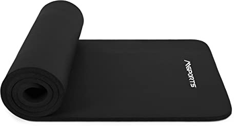 Alfombrilla de gimnasia Premium incluye póster de ejercicios, correa de transporte sin plastificantes, agradable para la piel. Color: negro. 183x61x1,0 ó 1,5cm. Alfombrilla de Yoga