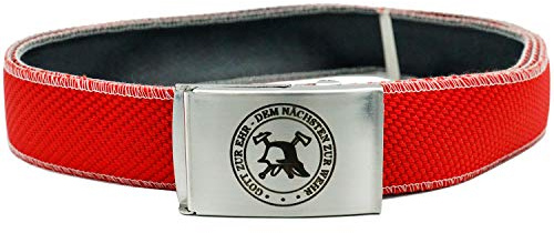 Feuerwehr-Gürtel aus echtem Lösch-Schlauch Material Einsatz-Koppel | Schnalle mit Motiv Gott zur Ehr Signet | kürzbar stufenlos verstellbar | orange gelb rot weiß | Koppelgürtel