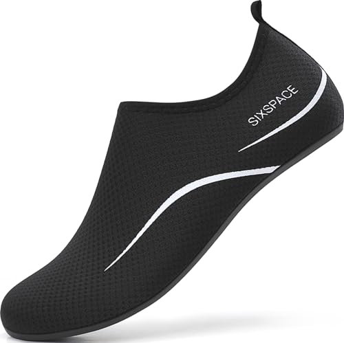 Sixspace Herren Damen Badeschuhe Wasserschuhe Aquaschuhe Strandschuhe Schnell Trocknend Slip on Breathable Schwimmschuhe Surfschuhe für Beach Pool Surfen Yoga Schwarz(Lieferantengröße 39 EU)