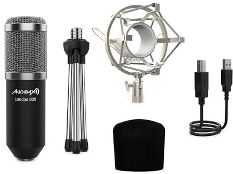 Audibax London 800 USB Silver Pack Micrófono USB Pack para Podcast/Grabación/Gamers Pack
