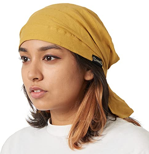 CHARM Cotton Turban Bandana Cap - Mens Chemo Head Cover Womens Pirate Hair Wrap Mustard Yellow