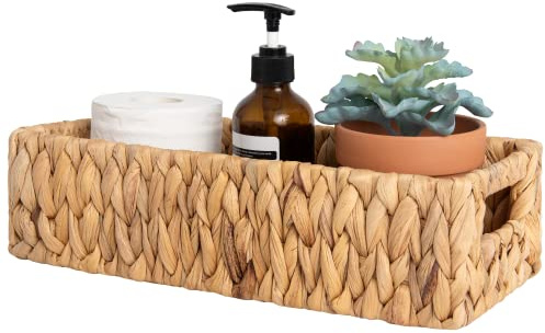 StorageWorks Water Hyacinth Basket for Toilet Paper, Wicker Box for Organising, Decorative Storage Basket, Towel Storage Box for Bathroom, Storage Organiser with Built-in Handles, Brown, 1 Pack