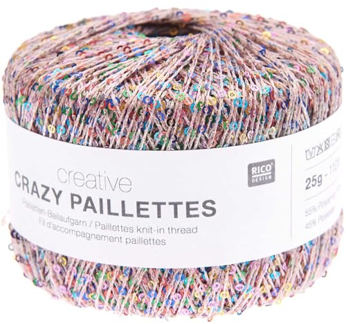 Rico Design | Mehrfarbiges Glitzergarn | 110 m, 25 g, Polyamid-Polyester-Mischung