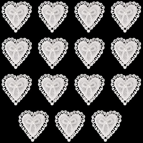 JKJF 15 Stück Spitze Liebe Herz Aufnäher Herz Nähen Applikationen Herz Schleife Tuch Patches für DIY Handwerk Kleid Kleidung Gardine Tischtuch Taschen Schal - Weiß