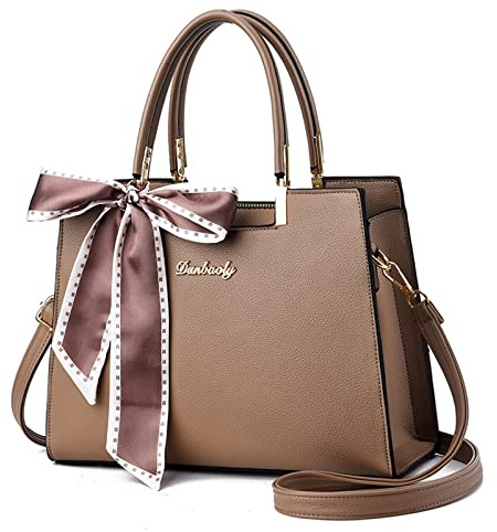 FANDARE Rymligt mode damväska axelväska axel över kroppen topphandtag PU-läder messengerväska för arbete resor kontor fest shopping, Khaki, L, Elegant
