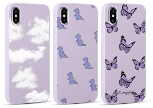 Yoedge 3 Pièces Coque pour Apple iPhone X 5,8, Souple Silicone TPU Ultra Mince Housse Étui avec Motif, Antichoc Protection Slim Case Cover pour iPhoneX Housse, Papillon