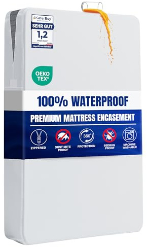 Utopia Bedding Premium Waterproof Mattress Encasement Small Double Bed (120 x 190 x 30 cm), Zippered Mattress Protector, Bed Bug and Dust Mite Proof Mattress Cover, White