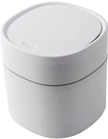 ETRAVEL Small bin office desk bin with lid for countertop, cosmetic table top, bathroom, bedroom, kids (WHITE)