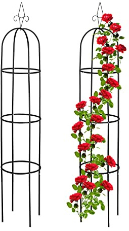 Relaxdays Tuteur à tomates en Lot de 2, Support pour Plantes grimpantes, Acier, Non Fixe, 200 cm de Haut, Noir