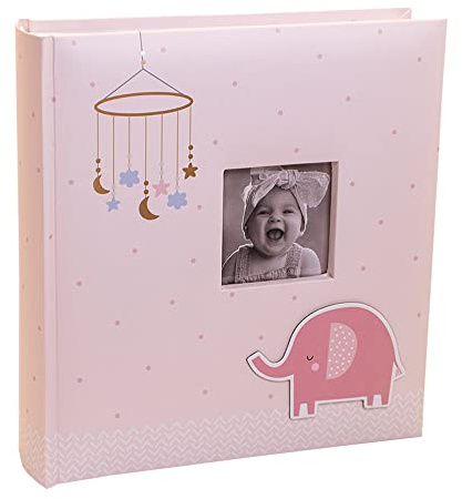 Kenro Baby Animals Pink Elephant Memo Photo Album for 200 Photos 6x4 Inch / 10x15cm with Slip-in Pages and Photo Window on the Cover - KN402PK