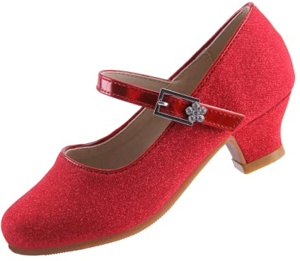 EIGHT KM Scarpe con Tacco per Ragazze Mary Jane Eleganti Principessa Décolleté da Matrimonio EKM7015 Glitter Scintillanti Minerva Rosso Taglia EU 37