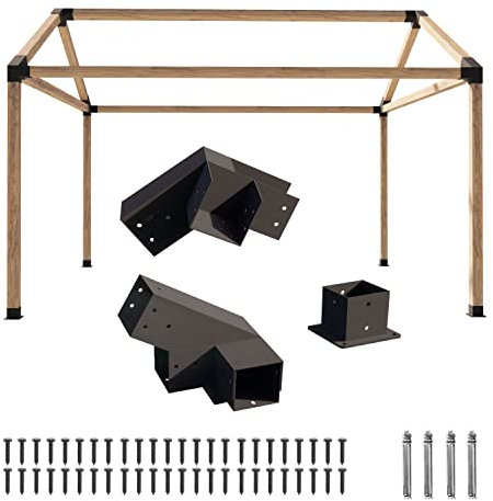 NATUREIN Supports Inclinés 4 x 4 - Kit de Support de Pergola à Monter Soi-même Avec Vis pour Poutres en Bois - Kit en Acier Durable pour Tonnelle, Abri