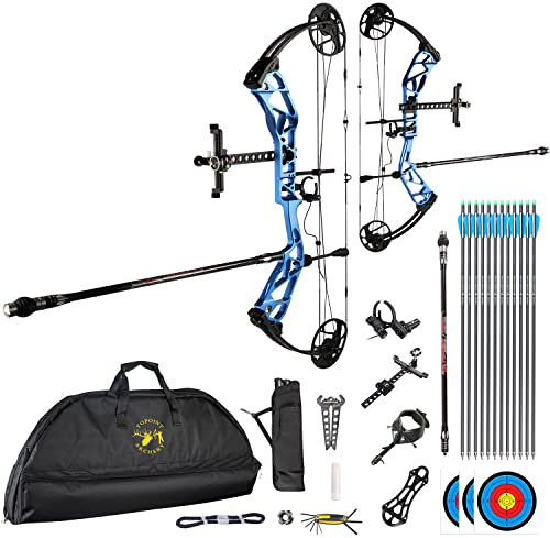 wolfman Compound Bogen Wettbewerb Set, CNC Fräsen Riser, USA Gordon Composites Gliedmaße, BCY Schnur, 19 -30 Zuglänge, 19-70Lbs Zuggewicht, IBO 320fps für Bogenschießen (Blau)