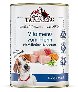TACKENBERG 6 x 400 g (2,4 kg) Vitalmenü vom Huhn mit Möhrchen & Kräutern Nassfutter Dose für Hunde - Hundefutter in Premiumqualität