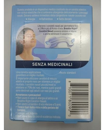 CEROTTI NASALI BREATHE RIGHT TRASPARENTI GRANDI 30 PEZZI