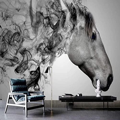 Papier Peint Panoramique Cheval Noir Et Blanc Animal Papier Peint Intissé 3D Tapisserie Poster Decoration Murale Chambre Salon