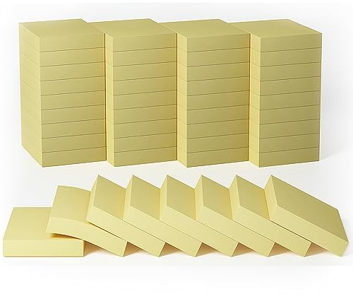 Lot de 36 mini blocs de notes adhésives de 3,8 x 5,1 cm, 80 feuilles/bloc, jaune basique pour petits rappels dans les bureaux, les écoles et la maison