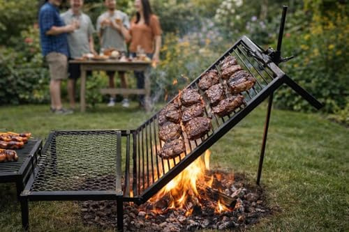 Sor Pampa Grill - Parrilla argentina - BBQ Parrilla Asador - Parrilla de hierro Argentina - Parrilla de carbón con estaca integrada (32 x 20 pulgadas)