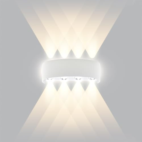 CHEVVY Moderno Lampada da Parete LED 8W Impermeabile IP65 Applique da Muro Interno Esterno Luce Bianca Calda 3000K Applique LED da Muro Moderne Bianco