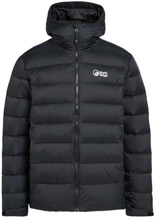 NORTH RIDGE Men's Tech Down II Jacket with Adjustable Hood & 550 Fill Power Down, Water Repellent, Durable Ripstop Fabric, Puffer Winter Coat (UK, Alpha, XL, Regular, Regular, Black)