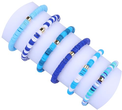LEGENTLISUR 6 Pièces Ensemble De Bracelet En Argile Bracelet Extensible Surfeur Ensemble De Bracelets En Argile De Plage Bracelet Bleu En Pâte Polymère Pour Hommes Femmes