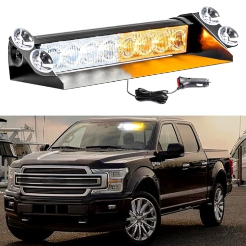 Lcxecnw Luci stroboscopiche del parabrezza a LED bianco ambrato,Luci stroboscopiche di emergenza sul cruscotto con ventose,Pericolo sicurezza avvertimento traffico consigliere luci per camion,veicoli