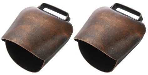 PATIKIL 2,3 x 4,8 x 2,6 Mini Kuhglocken, 2 Stück Eisen Vintage Metall Festliche Glocke, Kuhglocken Großhandel für Tier-Anti-Verlust, Rote Patina