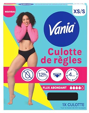 Vania | Culotte de Règles Flux Abondant (Taille XS/S) – Culotte menstruelle confortable, absorbante et réutilisable – Culotte classique lavable en machine avec jusqu'à 12h de protection anti-Fuite