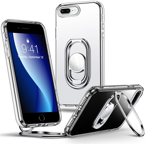 SHIELDS UP for iPhone 7Plus & 8 Plus with Double Ring Holder,Clear | Phone Case Clear with Stand 【Adjustable & Fodable】Shockproof Protective Cover for iphone 7Plus & 8 Plus