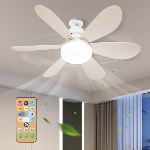 Asslye Ventilatore da soffitto con illuminazione e telecomando, E26/E27, lampada da soffitto con ventilatore, lampada da soffitto LED da 40 W, con ventilatore, velocità del vento regolabile, 3