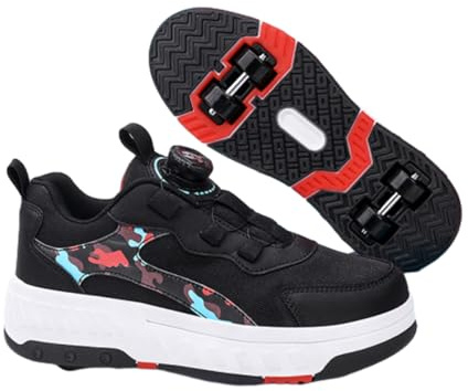 Hixingo Schuhe mit Rollen für Mädchen Jungen Kinder, Tarnung Rollschuhe Schuhe Turnschuhe mit 4 Rollen, Skateboardschuhe Kinderschuhe, 2 In 1 Multifunktionale Sneaker mit Rollen