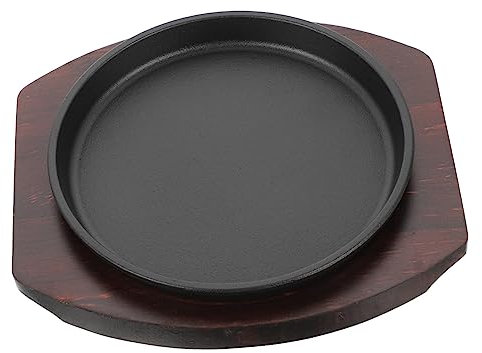 Alipis Piatto Rotondo per Bistecche in Ghisa Teglia da Portata con Vassoio in Legno Articolo Essenziale per Cucina Pratico e Durevole