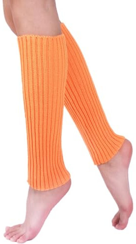 SHEKINI Damen Tanzstulpen gerippt 80er Jahre Retro Neon Beinstulpen, Orange, One size